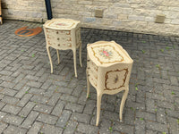 A pair of antique French hand painted bedside cabinets