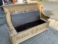 Antique English Oak Carved Bench