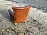 Antique English Leather Button Back Armchair