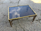 Antique English Metal Faux Bamboo Glass Coffee Table