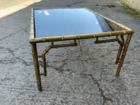 Antique English Metal Faux Bamboo Glass Coffee Table