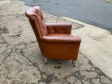 Antique English Leather Button Back Armchair