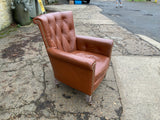 Antique English Leather Button Back Armchair