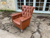 Antique English Leather Button Back Armchair