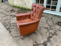 Antique English Leather Button Back Armchair