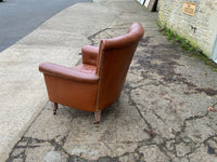 Antique English Leather Button Back Armchair