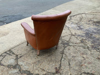 Antique English Leather Button Back Armchair