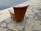 Antique English Leather Button Back Armchair