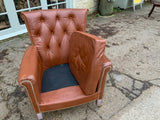 Antique English Leather Button Back Armchair