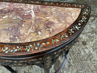 Antique Chinese Inlaid Demi Lune Hall Table