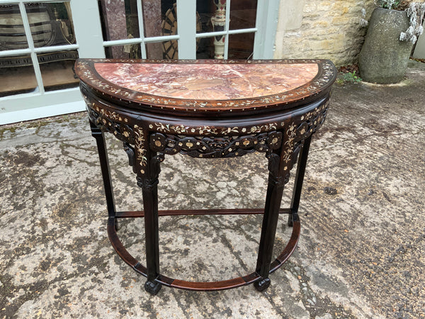 Antique Chinese Inlaid Demi Lune Hall Table