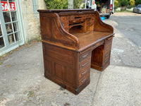 Large Antique English Oak Roll Top Desk