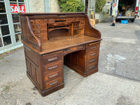 Large Antique English Oak Roll Top Desk