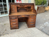 Large Antique English Oak Roll Top Desk