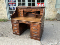 Large Antique English Oak Roll Top Desk