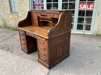 Large Antique English Oak Roll Top Desk