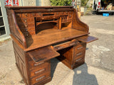 Large Antique English Oak Roll Top Desk