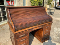 Large Antique English Oak Roll Top Desk