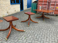 Vintage English Mahogany Three Pillar Table and Sixteen Chairs