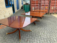 Vintage English Mahogany Three Pillar Table and Sixteen Chairs