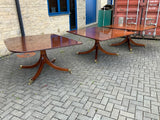 Vintage English Mahogany Three Pillar Table and Sixteen Chairs