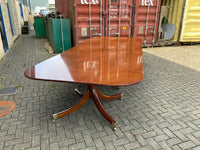 Vintage English Mahogany Three Pillar Table and Sixteen Chairs