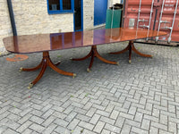 Vintage English Mahogany Three Pillar Table and Sixteen Chairs