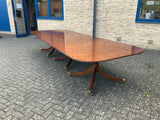 Vintage English Mahogany Three Pillar Table and Sixteen Chairs
