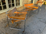 Mid-Century Pair of Wassily Style Leather and Chrome Armchairs