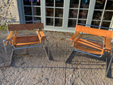 Mid-Century Pair of Wassily Style Leather and Chrome Armchairs