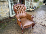 Antique English Mahogany Leather Armchair