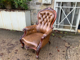 Antique English Mahogany Leather Armchair