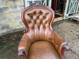 Antique English Mahogany Leather Armchair