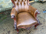 Antique English Mahogany Leather Armchair