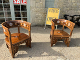 Antique Large Syrian Walnut Armchairs with Inlay