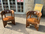 Antique Large Syrian Walnut Armchairs with Inlay