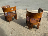 Antique Large Syrian Walnut Armchairs with Inlay