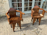 Antique Syrian Walnut Inlaid Pair of Armchairs