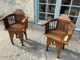 Antique Syrian Walnut Inlaid Pair of Armchairs