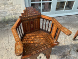 Antique Syrian Walnut Inlaid Pair of Armchairs
