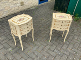 A pair of antique French hand painted bedside cabinets