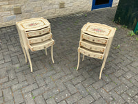 A pair of antique French hand painted bedside cabinets