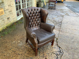 Mid Century English Leather Wing Back Chair