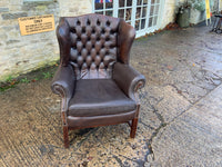 Mid Century English Leather Wing Back Chair