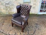 Mid Century English Leather Wing Back Chair