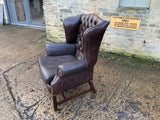 Mid Century English Leather Wing Back Chair