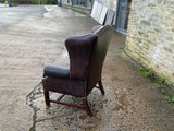 Mid Century English Leather Wing Back Chair