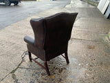 Mid Century English Leather Wing Back Chair