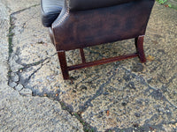 Mid Century English Leather Wing Back Chair