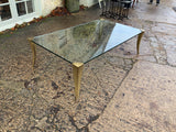 Mid Century Designer Glass Coffee Table with Brass Legs